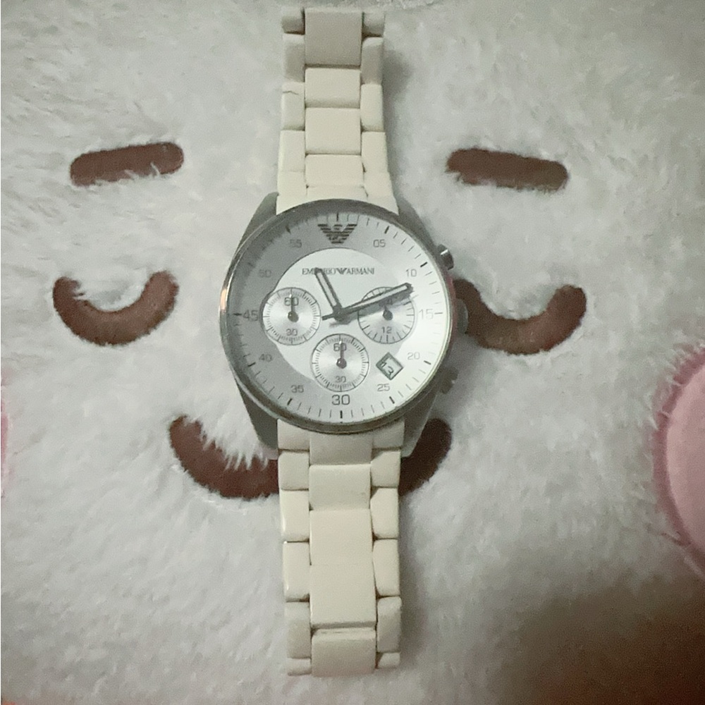Emporio Armani White and Silver Chronograph Watch
